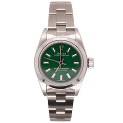 Rolex Oyster Perpetual 25mm Stainless Steel Watch Green Dial Ref: 67180