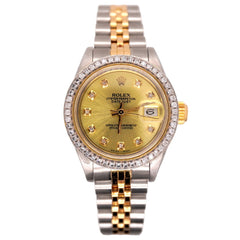 Rolex Ladies Datejust 26mm 18k Gold & Steel Watch ICED 1.5ct Diamonds Gold Dial