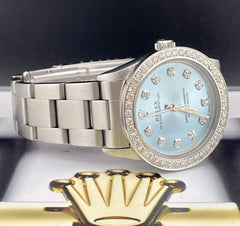 Rolex Oyster Perpetual 31mm Midsize 2ct Diamonds ICE Blue Steel Watch Ref 77080