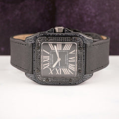 Cartier Santos 100 XL 38mm Men's Iced 3ct Diamonds Black Roman Ref 2656