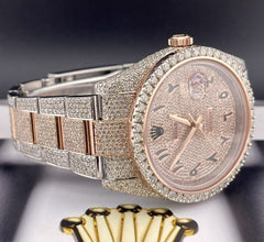 Rolex Men's Datejust 41 2-Tone Rose Oyster Iced Out Watch 19ct Diamonds Arabic