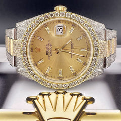 Rolex Mens Datejust 41mm 18K Yellow Gold & Steel Watch Iced 19ct Diamonds 116333