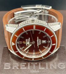 Breitling 46mm SuperOcean Steel BROWN Dial Men Watch Rubber 2.5ct Diamond A17320