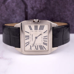 Cartier Santos Dumont Mens 35mm 18k White Gold Watch Roman Dial Leather W2007051