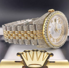 Rolex Datejust 36mm 18k Gold/Steel Watch Jubilee Roman Dial Iced 13ct Diamonds