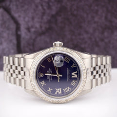 Rolex Men's Datejust 36mm Jubilee Steel Watch ICED 1.50ct Diamonds Blue Dial