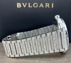 Bvlgari Men's 41mm Automatic Octo Roma Blue Dial 15ct Diamond Iced Out Watch