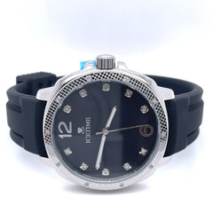 IceTime 42mm Men's White Gold Steel Watch Iced 0.10ct Diamonds Black Dial AB712