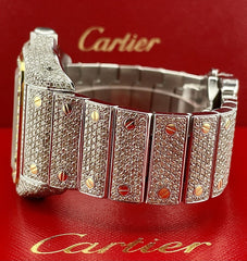 Men's Cartier Santos XL 2-Tone Iced Out 25ct Genuine Diamonds Gold Dial Ref 2656