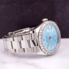 Rolex Men's Datejust 41mm Oyster Steel Watch ICED 3.50ct Diamond ICE Blue Dial