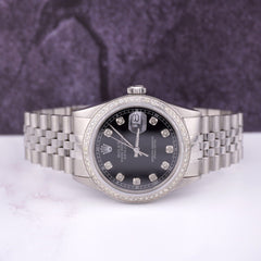 Rolex Men's Datejust 36mm Jubilee Steel Watch ICED 1.50ct Diamonds Black Dial