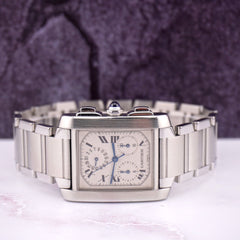 Cartier Tank Francaise Chronograph 28mm Quartz Mens Steel Watch Roman Dial 2303