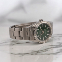 Rolex Oyster Perpetual 31mm 1.50ct Diamonds Green Dial Steel Automatic Watch