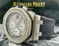 Audemars Piguet Royal Oak Offshore 42mm Chrono Steel Watch Iced Out 7ct Diamonds