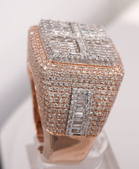 10K ROSE GOLD 4.7 CARAT NATURAL SQUARE BAGUETTE DIAMOND MENS HIP HOP PINKY RING