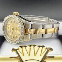 Rolex Ladies 25mm Oyster Perpetual 18k Gold & Steel 1.5ct Diamond Watch 67193