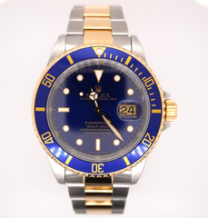 Rolex Submariner Date 40mm 18k Gold & Steel BLUE Dial Oyster Watch 16613 PAPERS