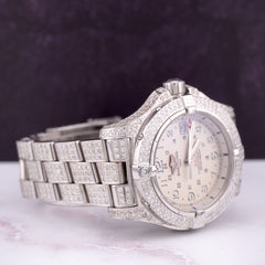 Breitling Colt II Quartz Mens 41mm Iced Out 13ct Diamond White Dial Ref A74380