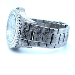 IceTime BLING 45mm Men's White Silver Steel Watch Iced 0.25ct Diamonds