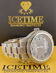 Ice Time 41mm Men's Automatic Silver Watch Iced Out w/12 carats of Diamonds