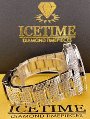 Ice Time 41mm Men's Automatic Silver Watch Iced Out w/12 carats of Diamonds