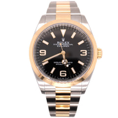 Rolex Mens Explorer 36mm 18K Gold/Steel Watch Oyster Smooth Black Dial 124273