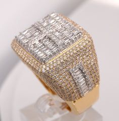 10K YELLOW GOLD 4.6 CARAT NATURAL SQUARE BAGUETTE DIAMOND MENS HIPHOP PINKY RING