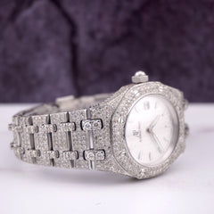 Audemars Piguet Lady Royal Oak Watch Steel 33mm Custom 15ct Diamonds Ref 67621ST