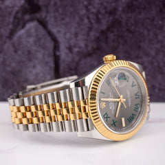 Rolex Datejust 41 18k Yellow Gold & Steel Watch Fluted Jubilee Wimbledon 126333