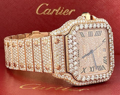 Cartier Santos Large 18k Rose Gold 40mm Iced 25ct Genuine Diamonds WGSA0009