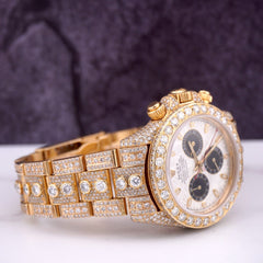 Rolex Daytona 40mm Oyster Chron 18k Yellow Gold Iced 20ct Diamond Meteorite Dial