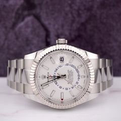 Rolex Sky-Dweller 42mm Men 18k White Gold Bezel Steel Watch Oyster White 326934