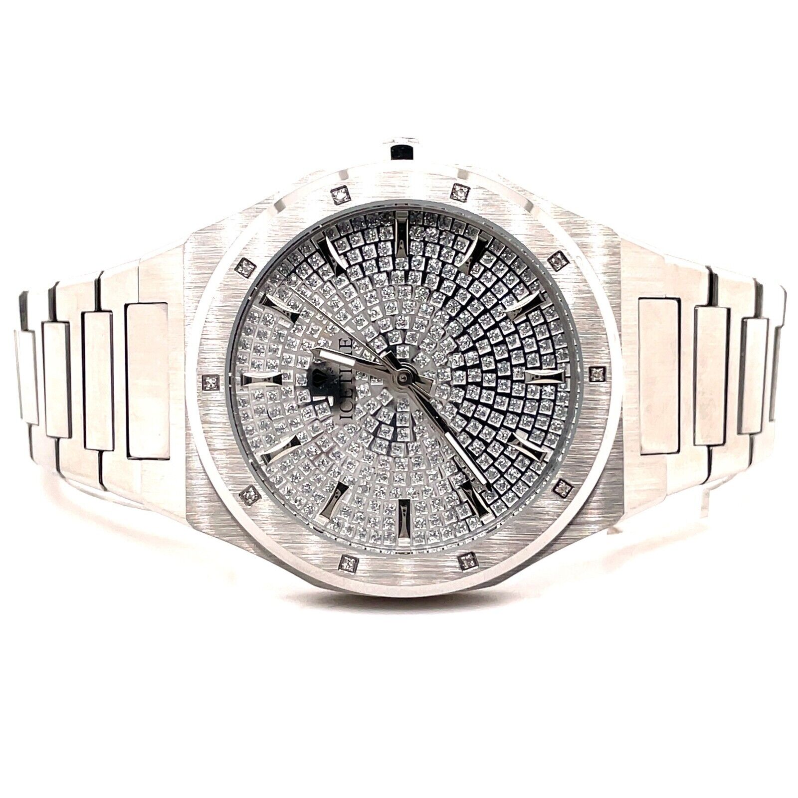 IceTime ALPHA White 42mm Men's White Gold Steel Watch Iced 0.10ct