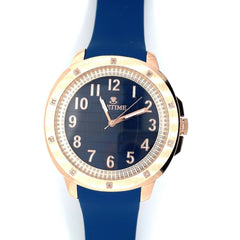 IceTime 42mm Men's Rose Gold Steel Watch Iced 0.10ct Diamonds Blue Dial AB102-01