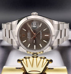 Rolex 41mm Datejust II Gray Index Dial Stainless Steel Watch Ref 126300