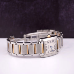 Cartier Tank Francaise 20mm Quartz Ladies 18k Gold & Steel Watch White Dial 2384