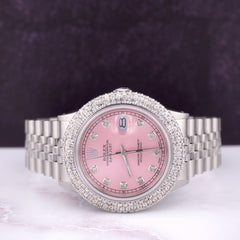 Rolex Datejust 36mm Jubilee Steel Watch ICED 3.50ct Diamonds Ladies Pink Dial