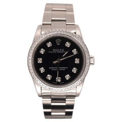 Rolex Oyster Perpetual 31mm 1.75ct Diamonds Black DialSteel Watch Ref 77080