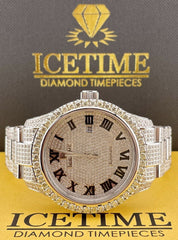 Ice Time 41mm Men's Automatic Silver Watch Iced Out w/12 carats of Diamonds