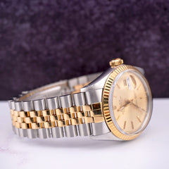 Rolex Mens Datejust 36mm 18k Yellow Gold & Steel Watch Gold Dial Ref: 16013