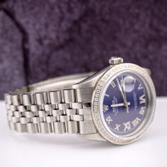 Rolex Men's Datejust 36mm Jubilee Steel Watch ICED 1.50ct Diamonds Blue Dial