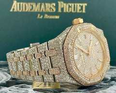 Audemars Piguet Royal Oak 37mm Rose Gold/ Steel Watch Iced 22ct Diamonds 15450SR