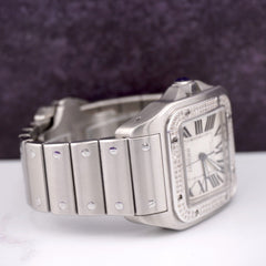 Cartier Santos 100 XL Men's 1.5ct Iced Stainless Steel White Dial Watch Ref 2656