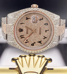 Rolex Men's Datejust 41 2-Tone Rose Oyster Iced Out Watch 19ct Diamonds Arabic