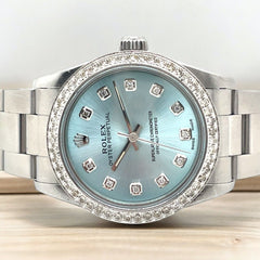 Rolex Oyster Perpetual 31mm 1ct Diamonds ICE Blue Steel Watch Ref 77080