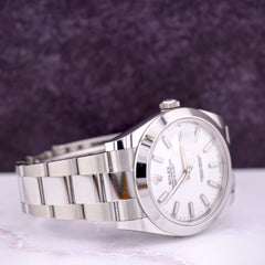 Rolex Mens Datejust 41 White Index Dial Oyster Stainless Steel Ref 126300