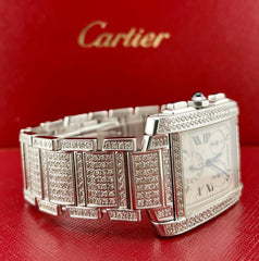 Cartier Tank Francaise Chrono Ladies 28mm Steel Watch Iced 6ct Diamonds Ref 2303