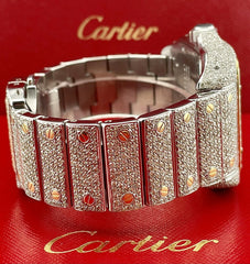 Men's Cartier Santos XL 2-Tone Iced Out 25ct Genuine Diamonds Gold Dial Ref 2656