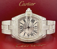 Cartier Roadster GMT XL 42mm Men's Steel Watch Iced 10ct Diamonds Roman Ref 2722