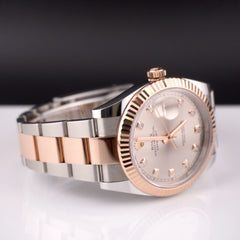 Rolex Datejust 41mm Oyster Pink Factory Diamond Dial 18k ROSE Gold Fluted 126331